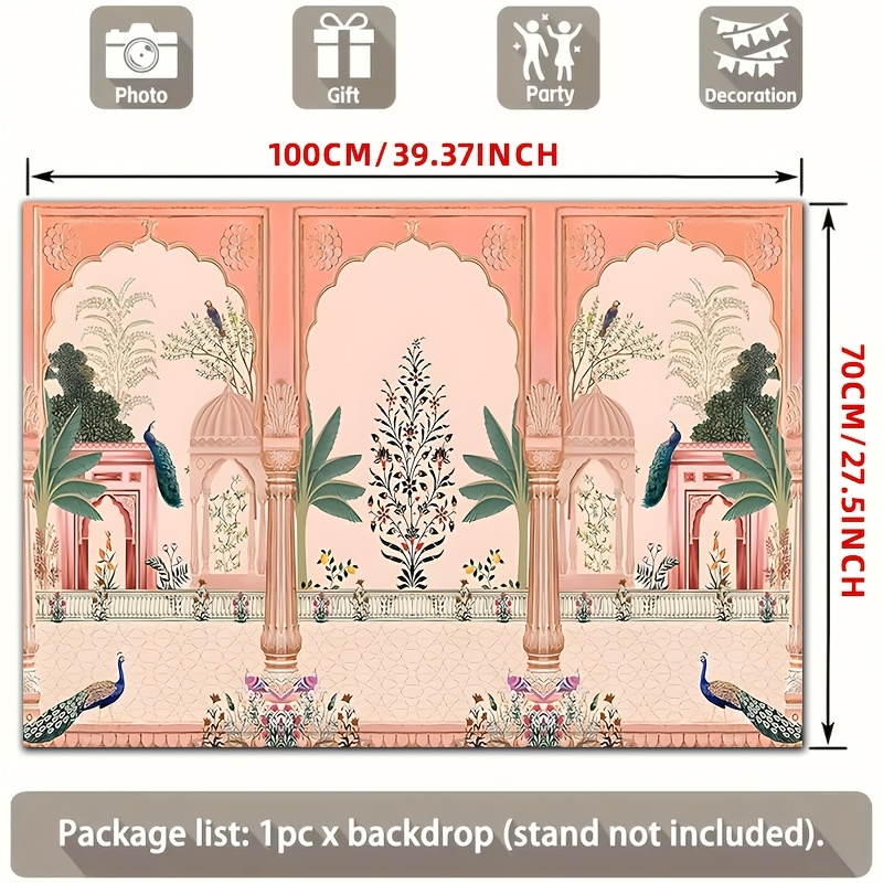 Wedding Backdrop Curtain - 화려한 무굴풍 꽃무늬 공작 배경 사진