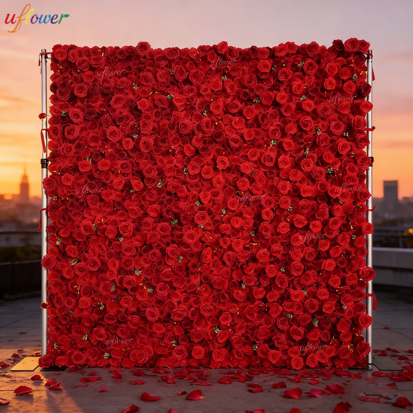 Uflower 레드 로즈 인조 꽃벽 버건디 패브릭 롤업 - Wedding Backdrop Curtain 리뷰 및 가격